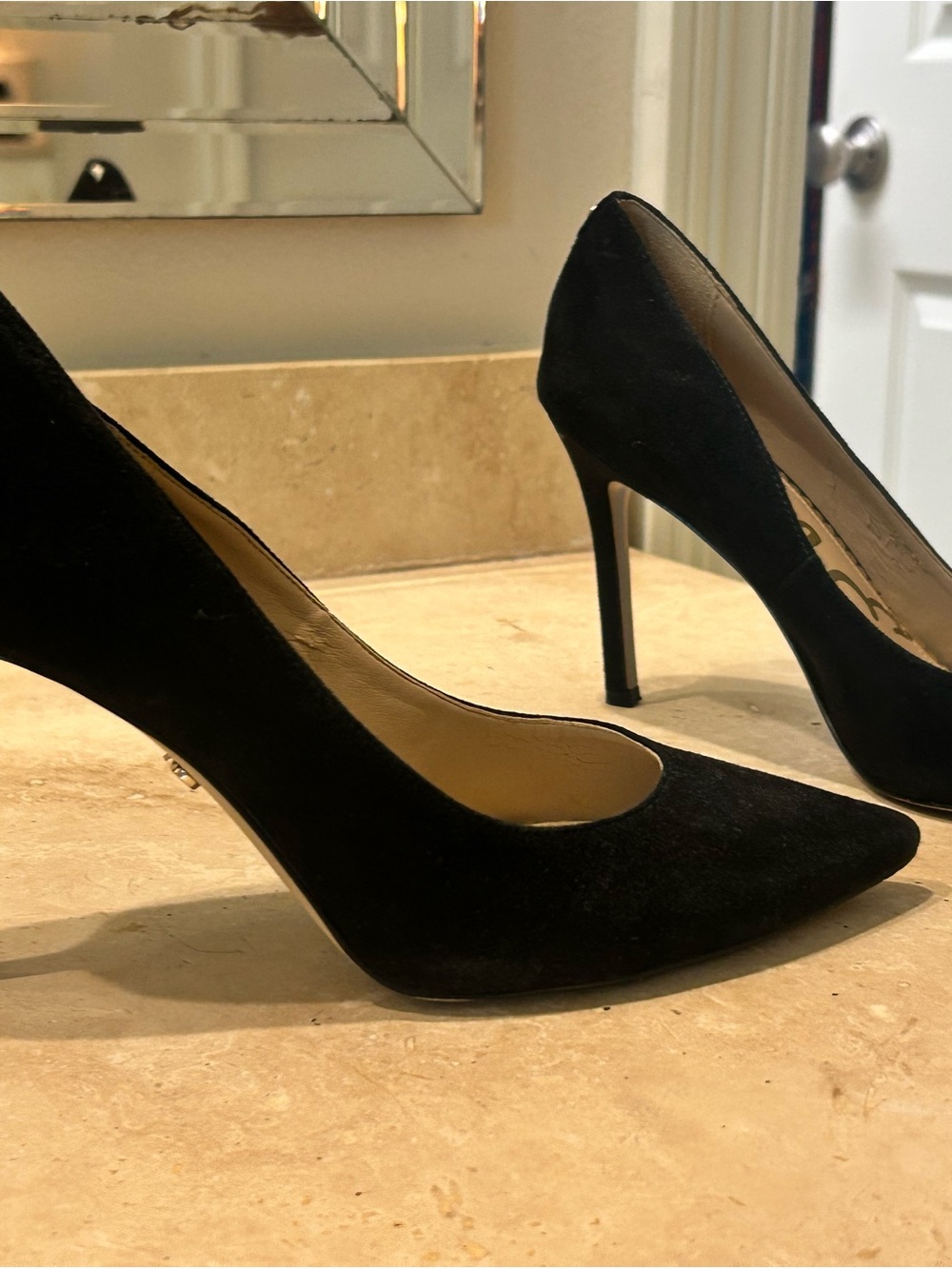 Sam Edelman Black Suede Pointed-Toe Stiletto Pumps